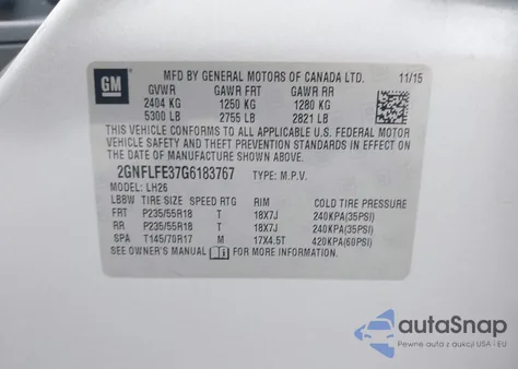 2016 Chevrolet Equinox Lt из США, поврежденный, VIN 2GNFLFE37G6183767